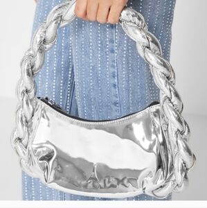 MANIERE DE VOIR CHAIN PLAITED ROPE HANDBAG - SILVER CHROME.